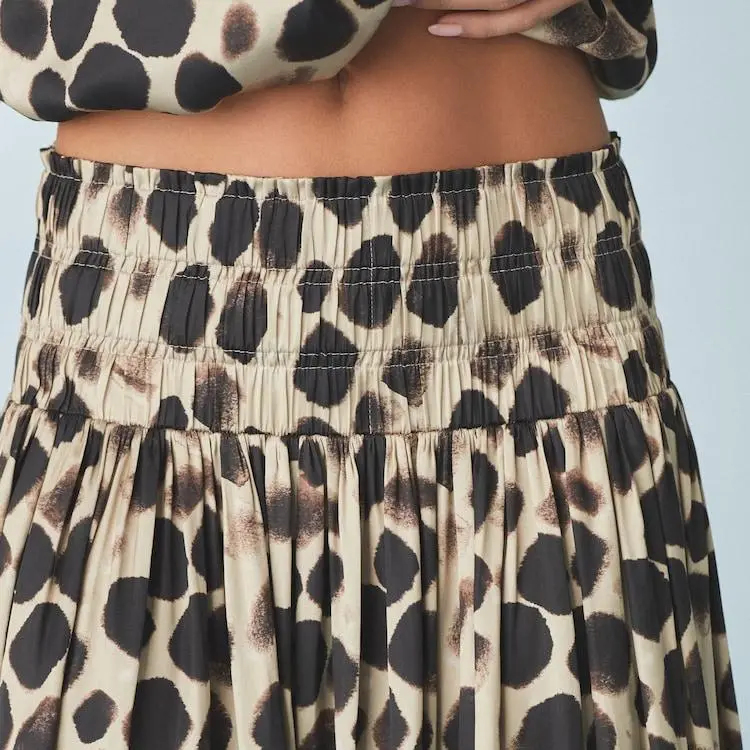 Custom Gold Glossy Satin Printed Pleat Maxi Skirt (4).jpg