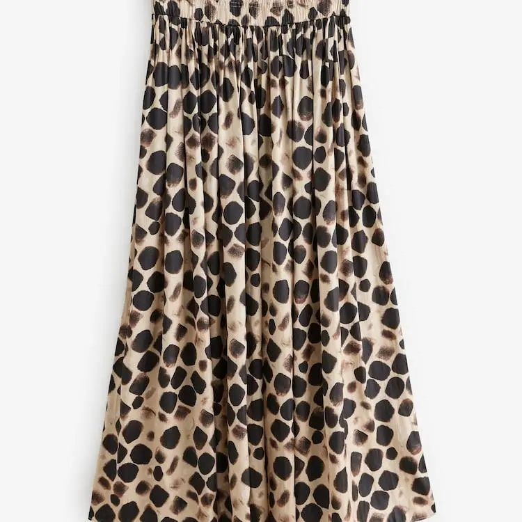 Custom Gold Glossy Satin Printed Pleat Maxi Skirt (5).jpg