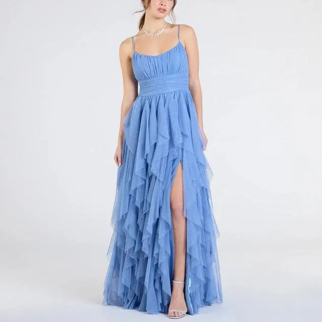Latest women summer Ruffled Slit A-Line luxury dresses for party