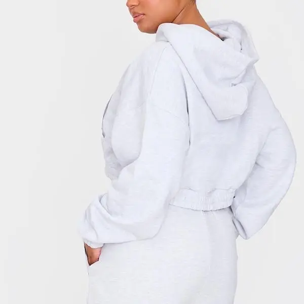 Factory custom women Plus Grey Premium Cropped Waist Detail Hoodie.jpg