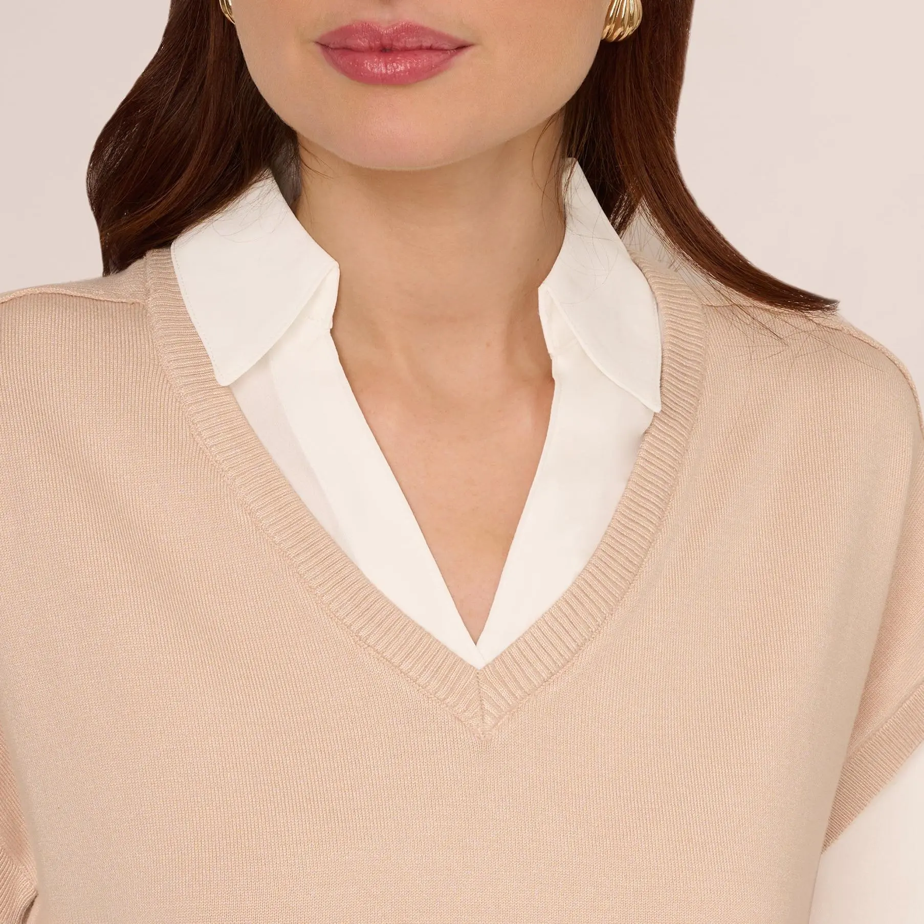 Custom Extended Shoulder Sweater Vest Twofer Shirt Top