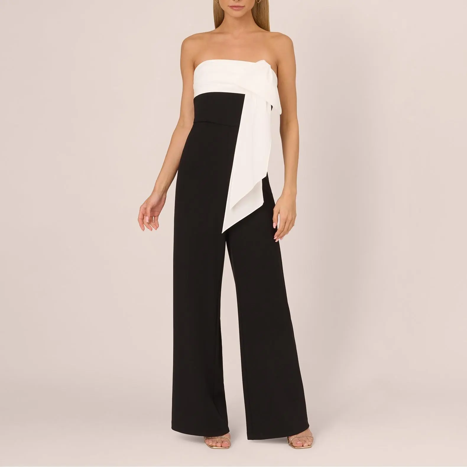 Custom Colorblock Crepe Strapless Jumpsuit