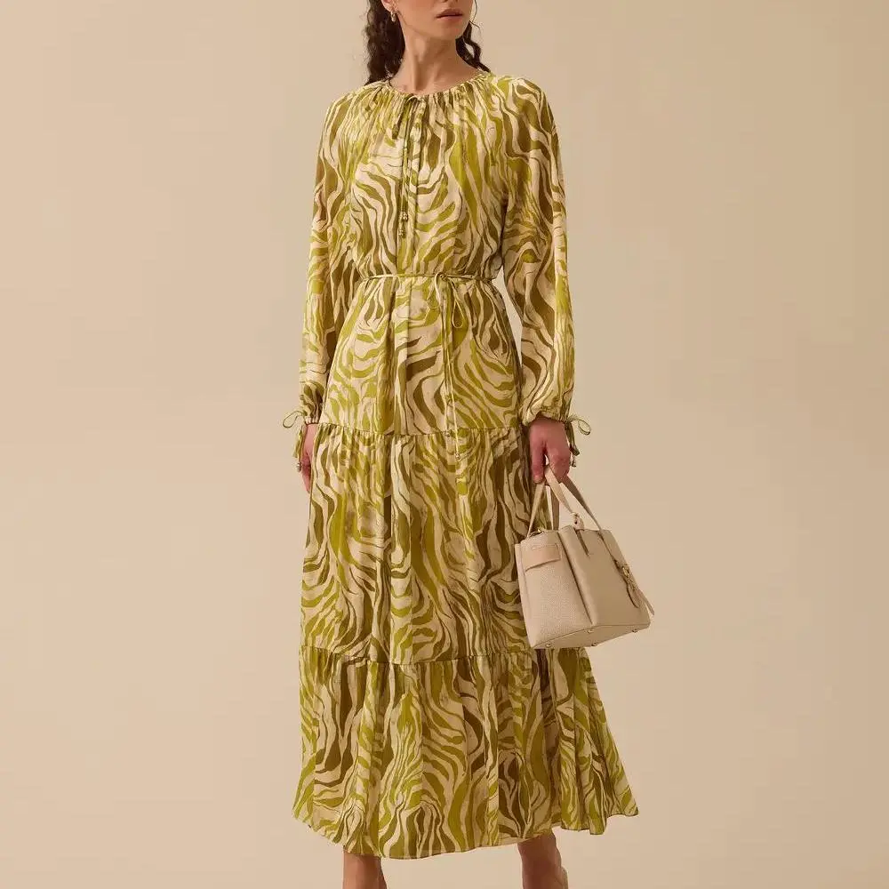 factory custom patterned sash detailed dress