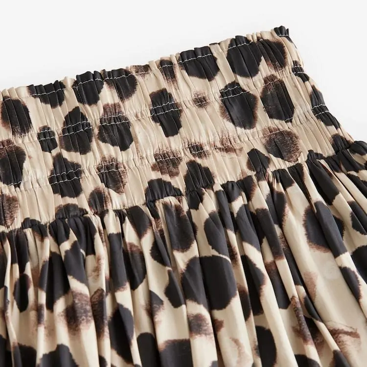 Custom Gold Glossy Satin Printed Pleat Maxi Skirt (6).jpg