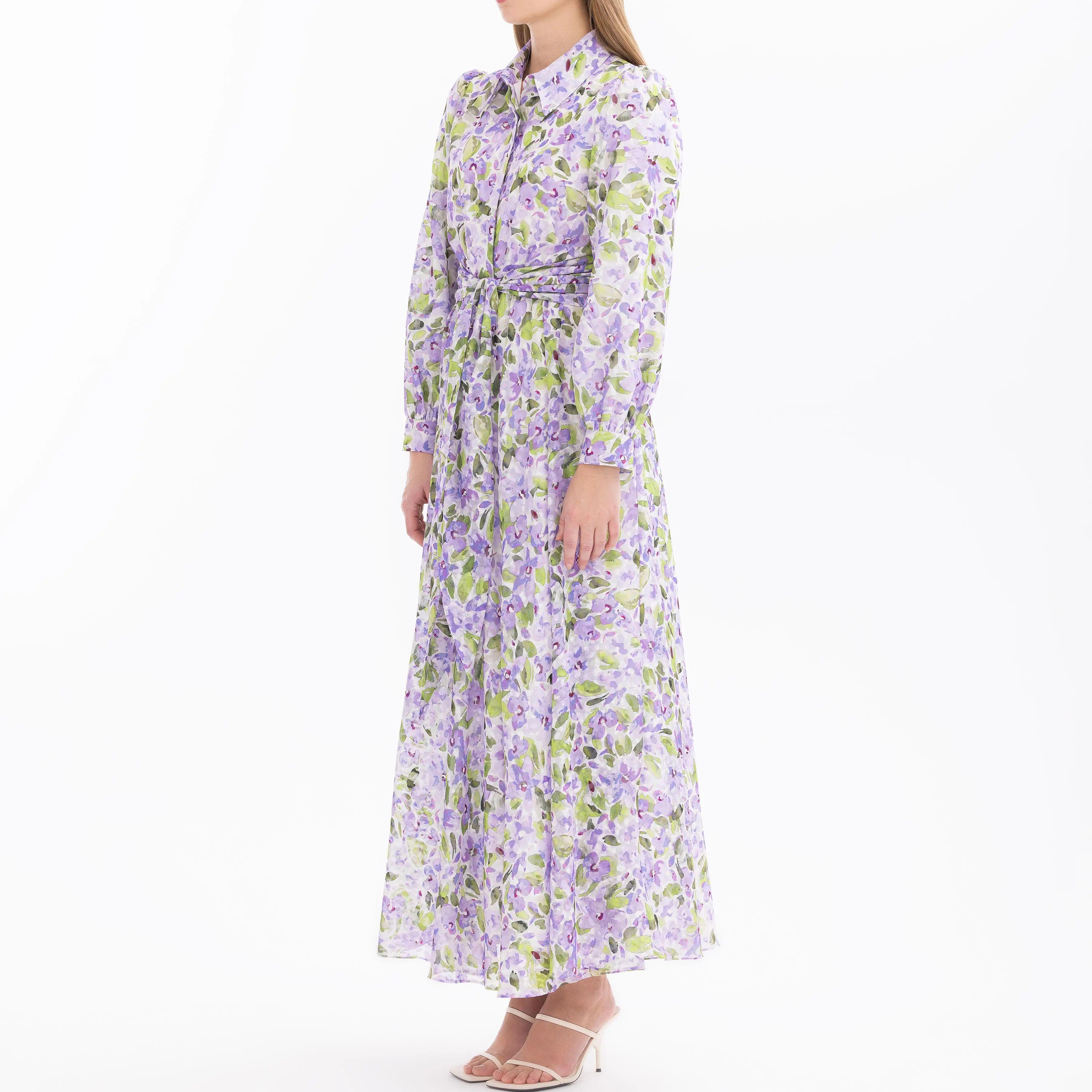 Custom Flower Patterned Long Sleeve Dress