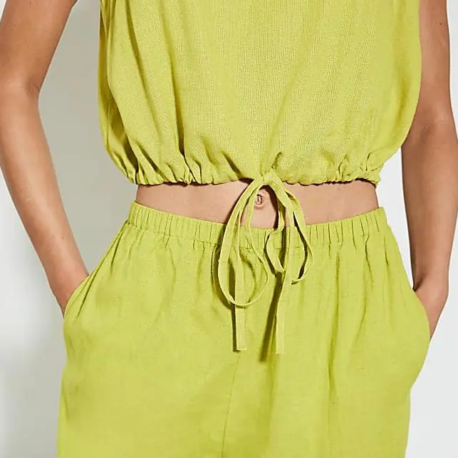 Custom Lime Linen Blend Bubble Hem Tank Top