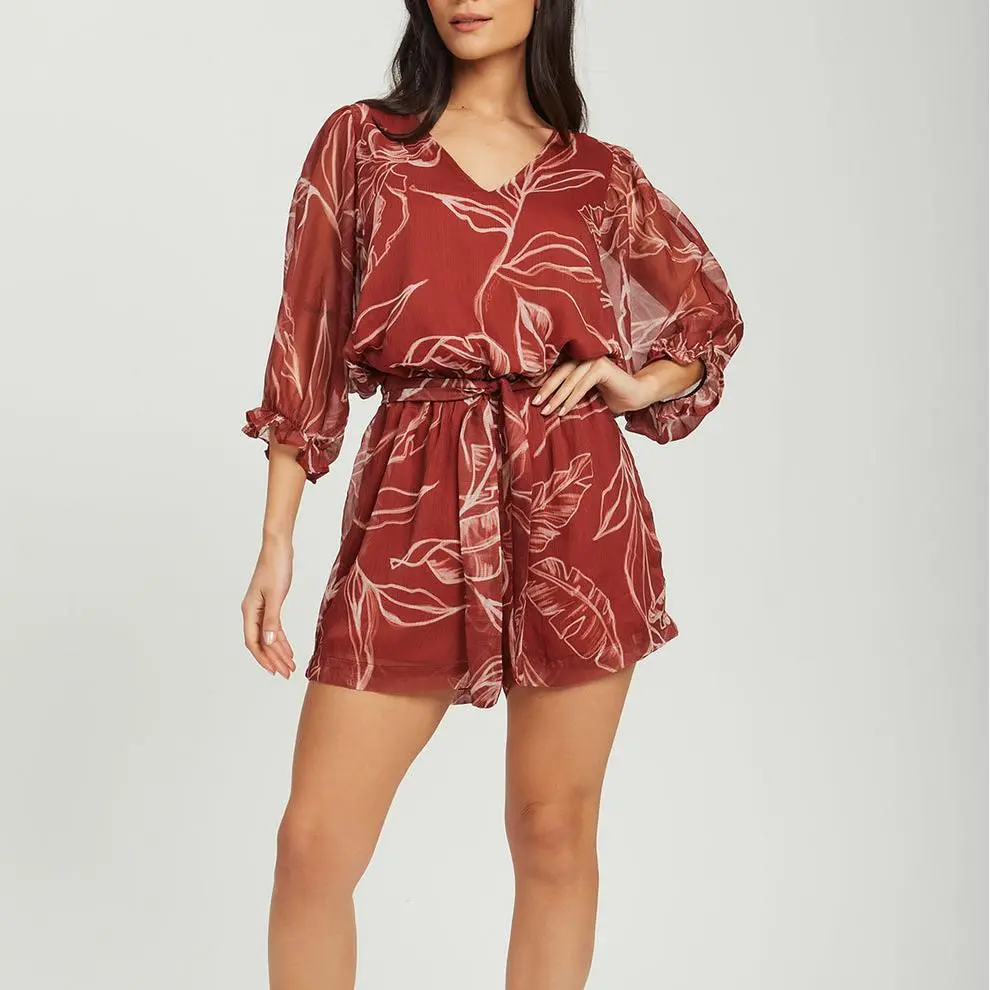 Custom Brown wide sleeve printed jumpsuit (2).jpg