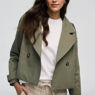 Olive Green Cropped Trench Jacket