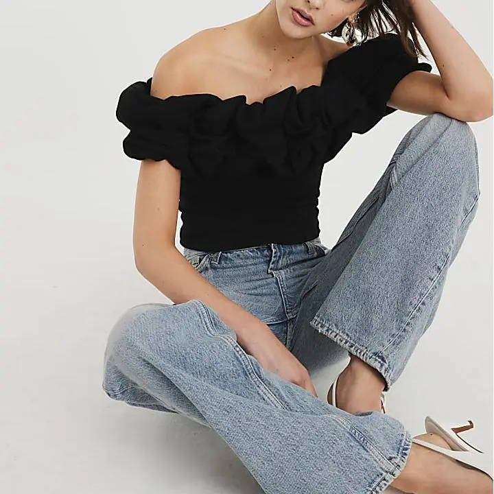 Custom Short Sleeve Ruffle Bardot Top