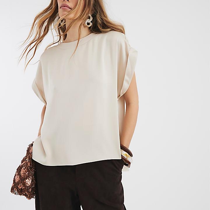 Custom Cream Short Sleeve Cuffed T Shirt