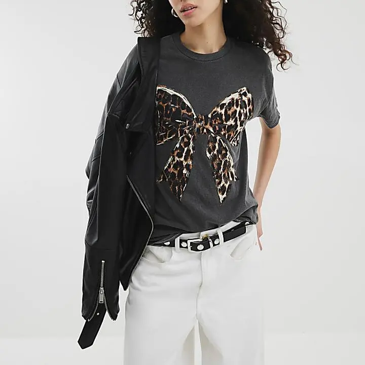 Custom Washed Leopard Bow T-shirt