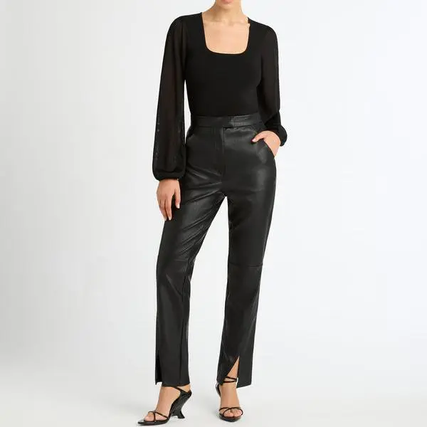 Women Casual Leather Trousers black Office Ladies Elegant Straight Pants Women PU Trousers